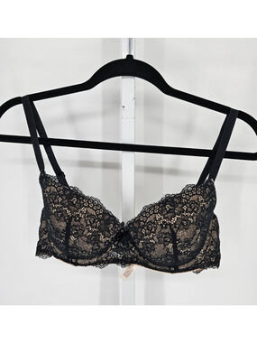Gilligan & O'Malley Sz 38C Lace Push Up Bra Black Beige